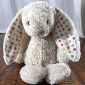 Retired Jellycat Bashful Dot Bunny White/ Cream Polka Dot Ear Medium Plush RARE